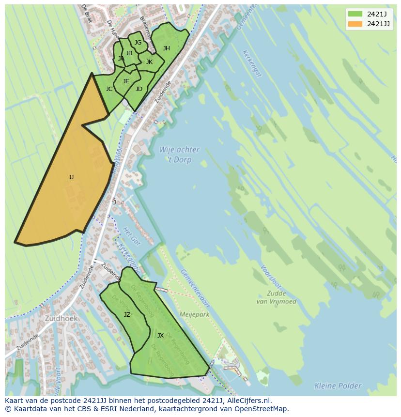 Afbeelding van het postcodegebied 2421 JJ op de kaart.