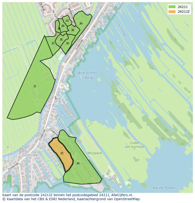 Afbeelding van het postcodegebied 2421 JZ op de kaart.