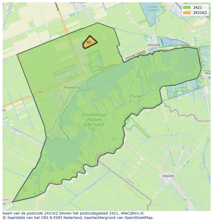 Afbeelding van het postcodegebied 2421 KZ op de kaart.