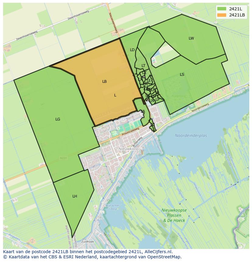 Afbeelding van het postcodegebied 2421 LB op de kaart.