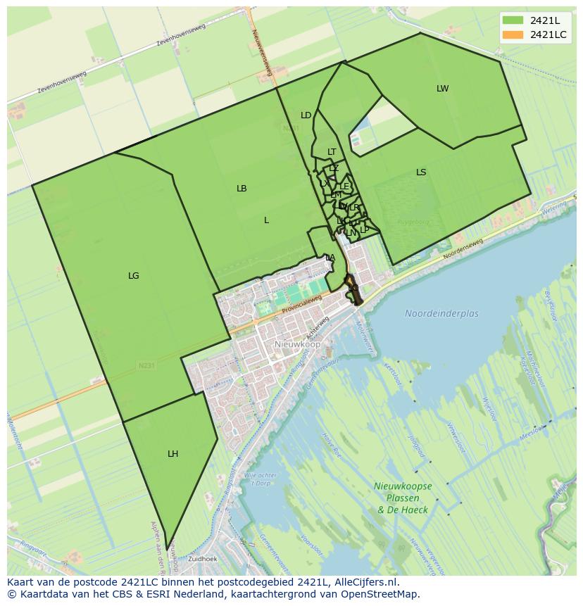 Afbeelding van het postcodegebied 2421 LC op de kaart.