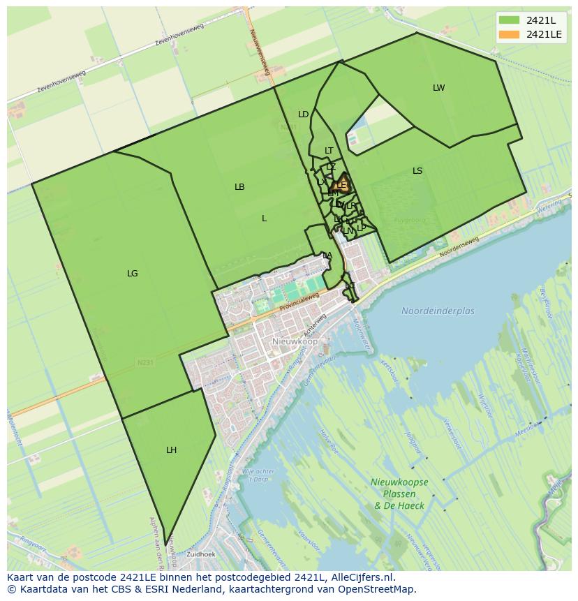 Afbeelding van het postcodegebied 2421 LE op de kaart.
