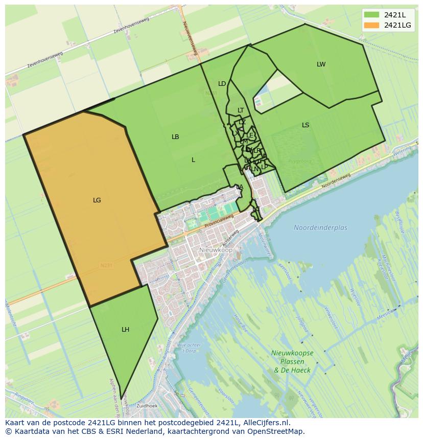 Afbeelding van het postcodegebied 2421 LG op de kaart.