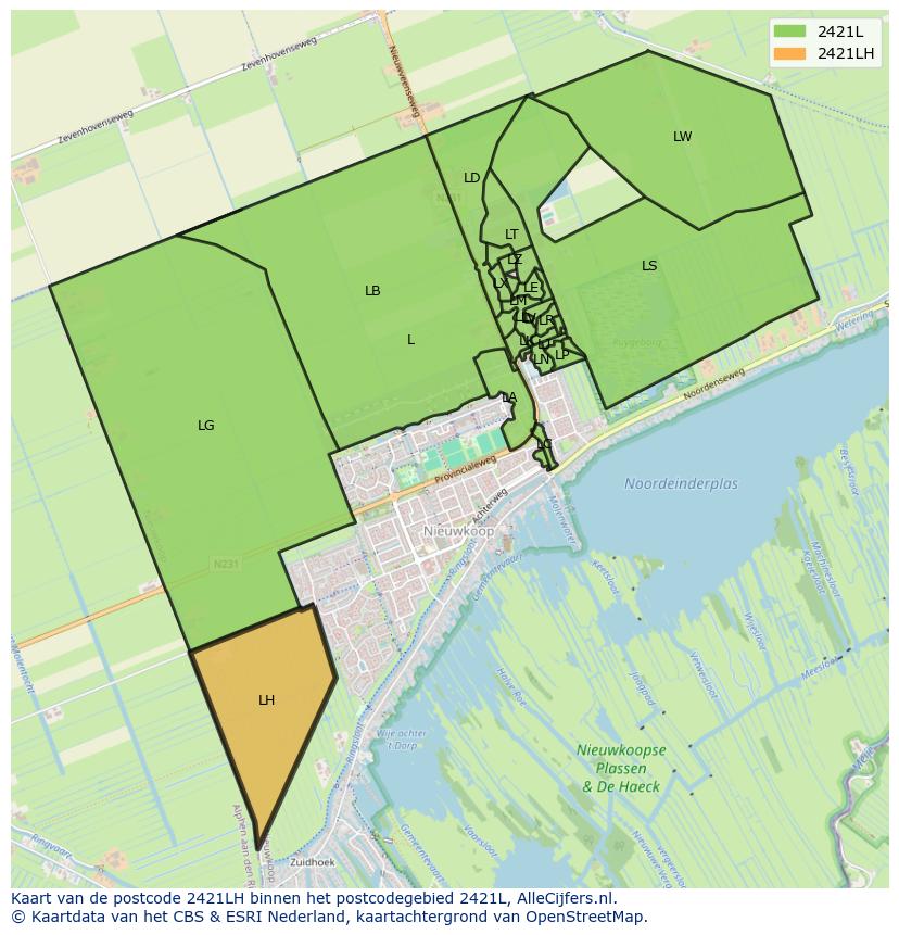 Afbeelding van het postcodegebied 2421 LH op de kaart.