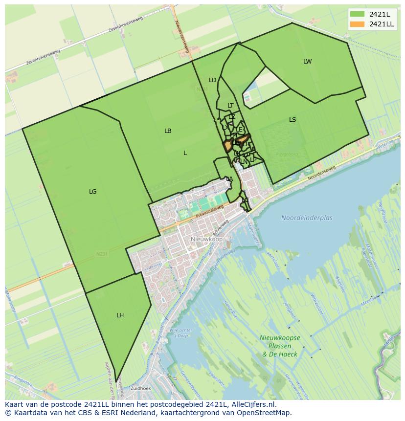 Afbeelding van het postcodegebied 2421 LL op de kaart.