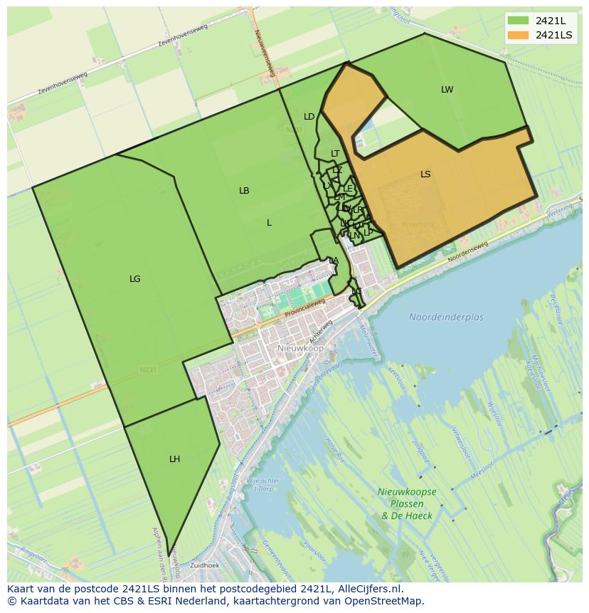 Afbeelding van het postcodegebied 2421 LS op de kaart.