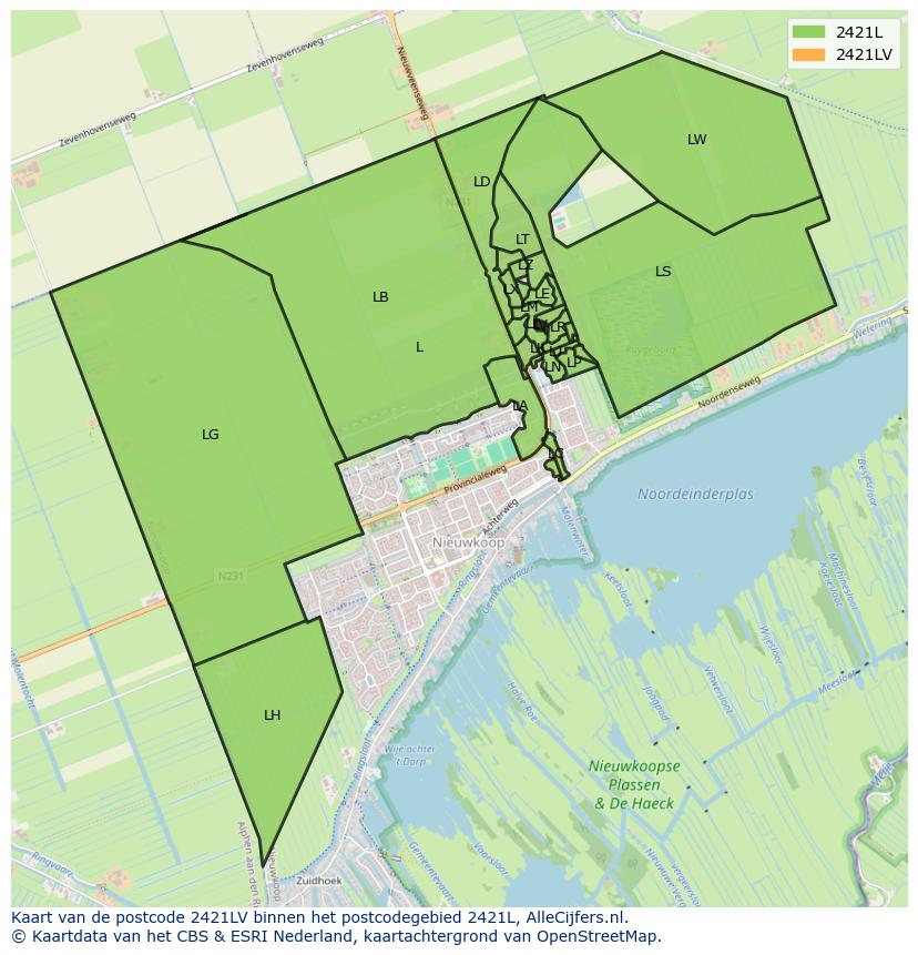 Afbeelding van het postcodegebied 2421 LV op de kaart.