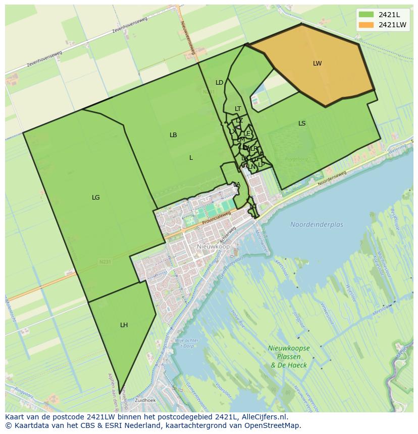 Afbeelding van het postcodegebied 2421 LW op de kaart.