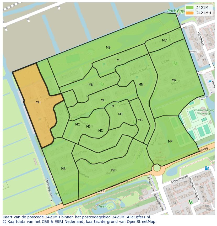 Afbeelding van het postcodegebied 2421 MH op de kaart.
