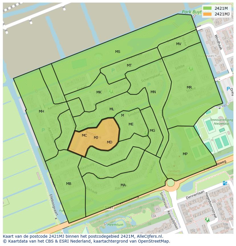 Afbeelding van het postcodegebied 2421 MJ op de kaart.