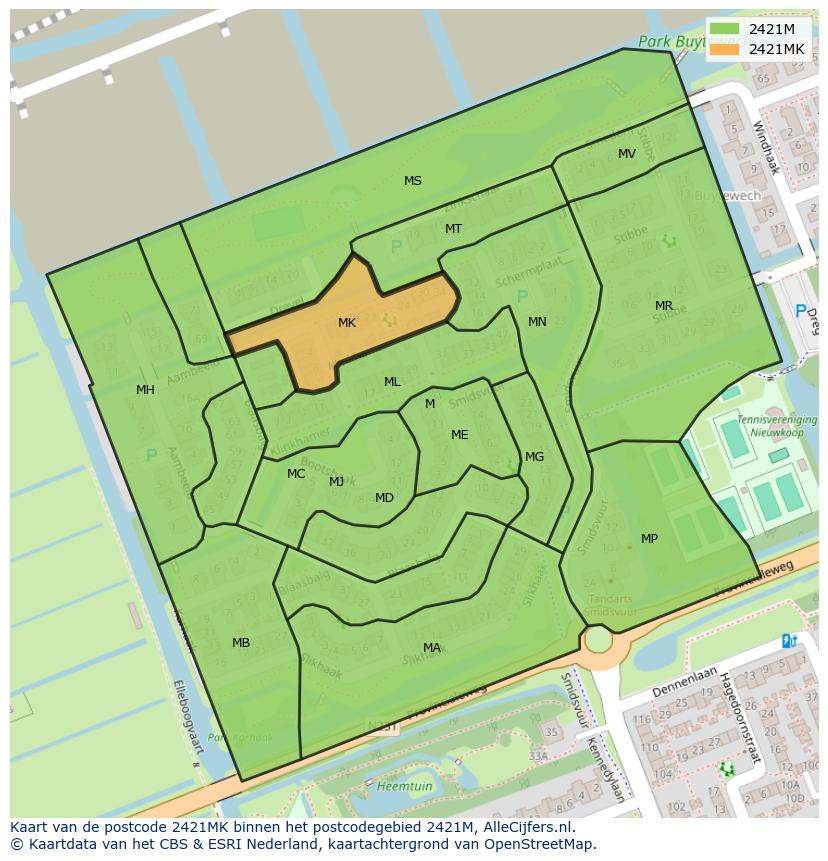 Afbeelding van het postcodegebied 2421 MK op de kaart.