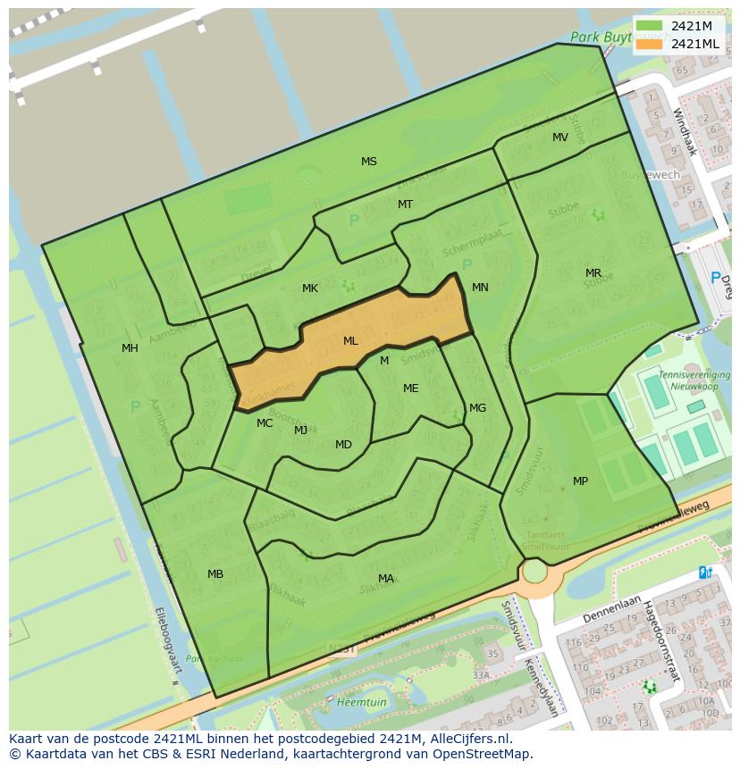 Afbeelding van het postcodegebied 2421 ML op de kaart.