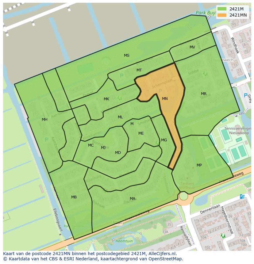 Afbeelding van het postcodegebied 2421 MN op de kaart.