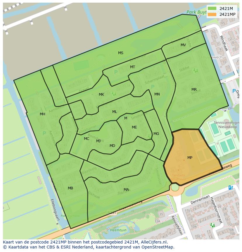 Afbeelding van het postcodegebied 2421 MP op de kaart.