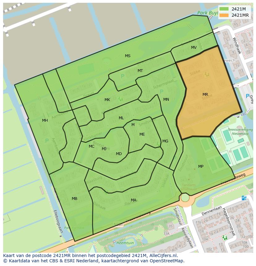 Afbeelding van het postcodegebied 2421 MR op de kaart.