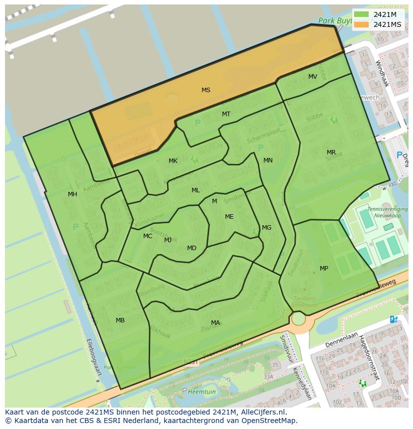 Afbeelding van het postcodegebied 2421 MS op de kaart.