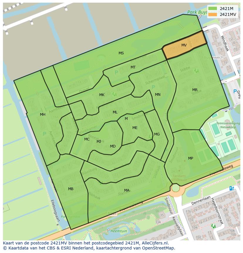 Afbeelding van het postcodegebied 2421 MV op de kaart.