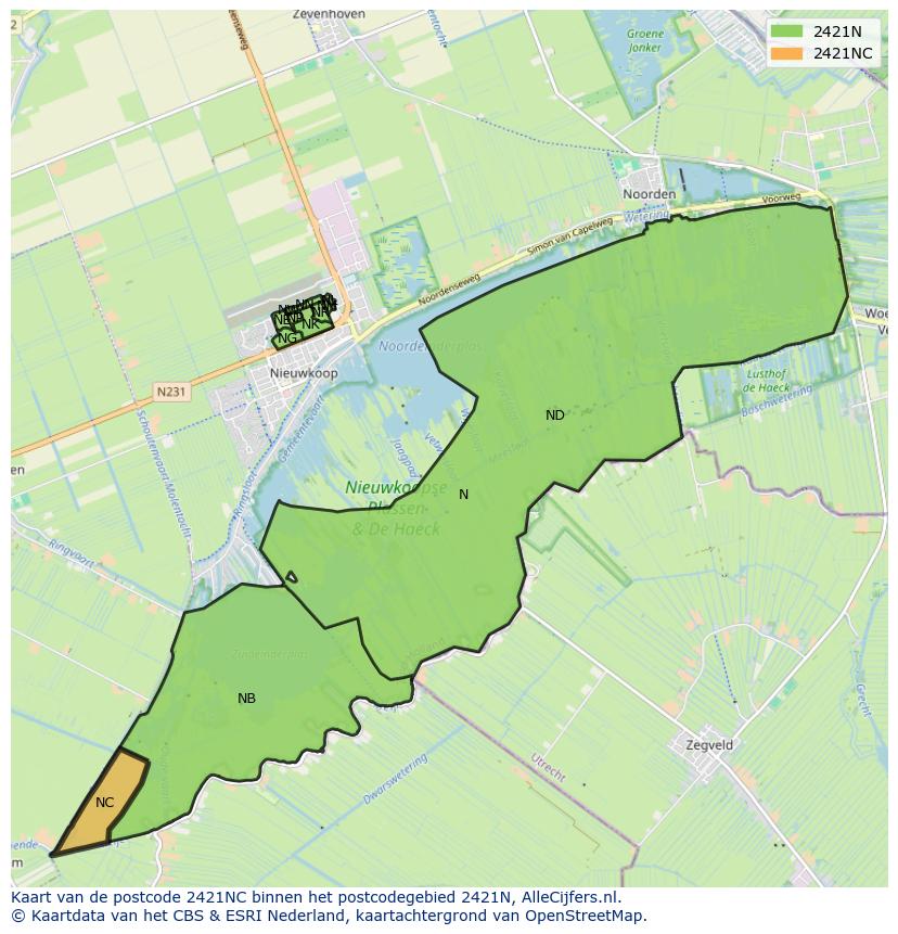Afbeelding van het postcodegebied 2421 NC op de kaart.