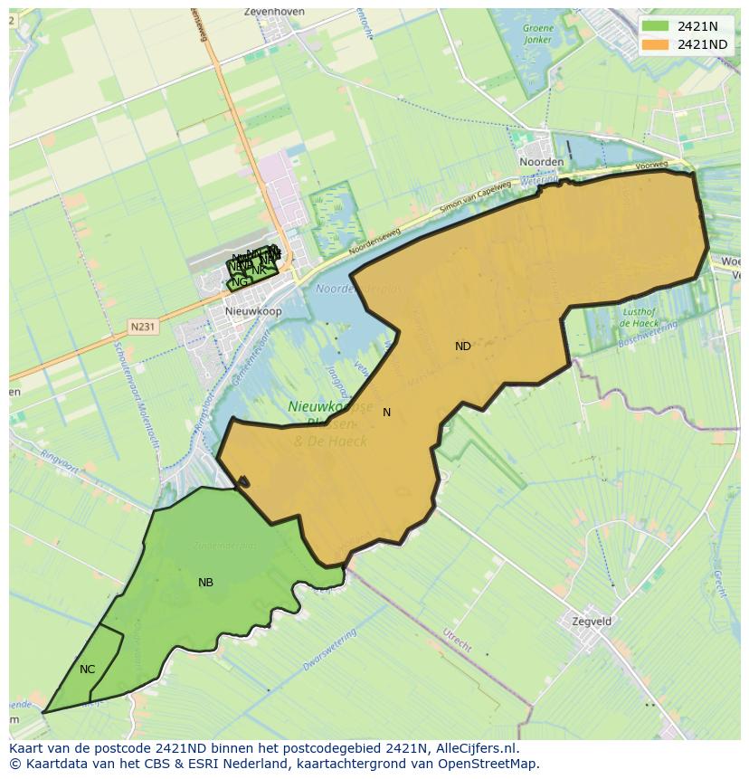 Afbeelding van het postcodegebied 2421 ND op de kaart.