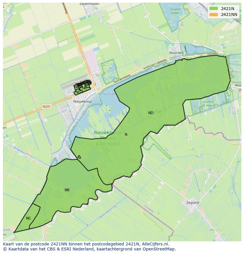 Afbeelding van het postcodegebied 2421 NN op de kaart.