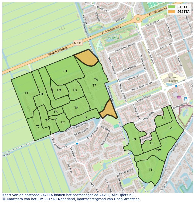 Afbeelding van het postcodegebied 2421 TA op de kaart.