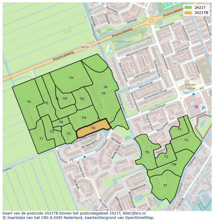 Afbeelding van het postcodegebied 2421 TB op de kaart.