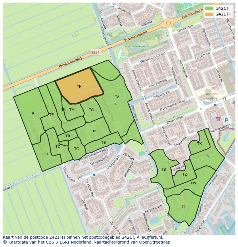 Afbeelding van het postcodegebied 2421 TH op de kaart.