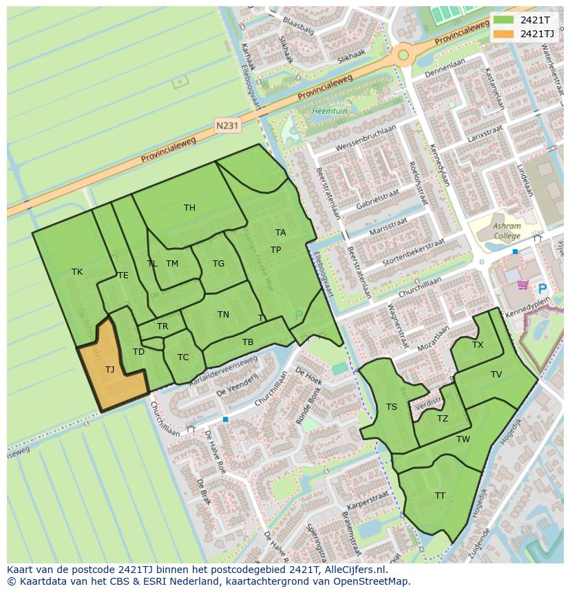 Afbeelding van het postcodegebied 2421 TJ op de kaart.