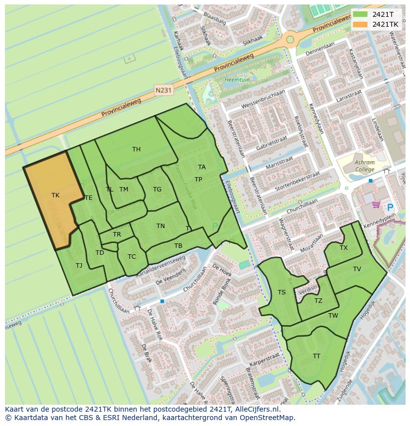 Afbeelding van het postcodegebied 2421 TK op de kaart.