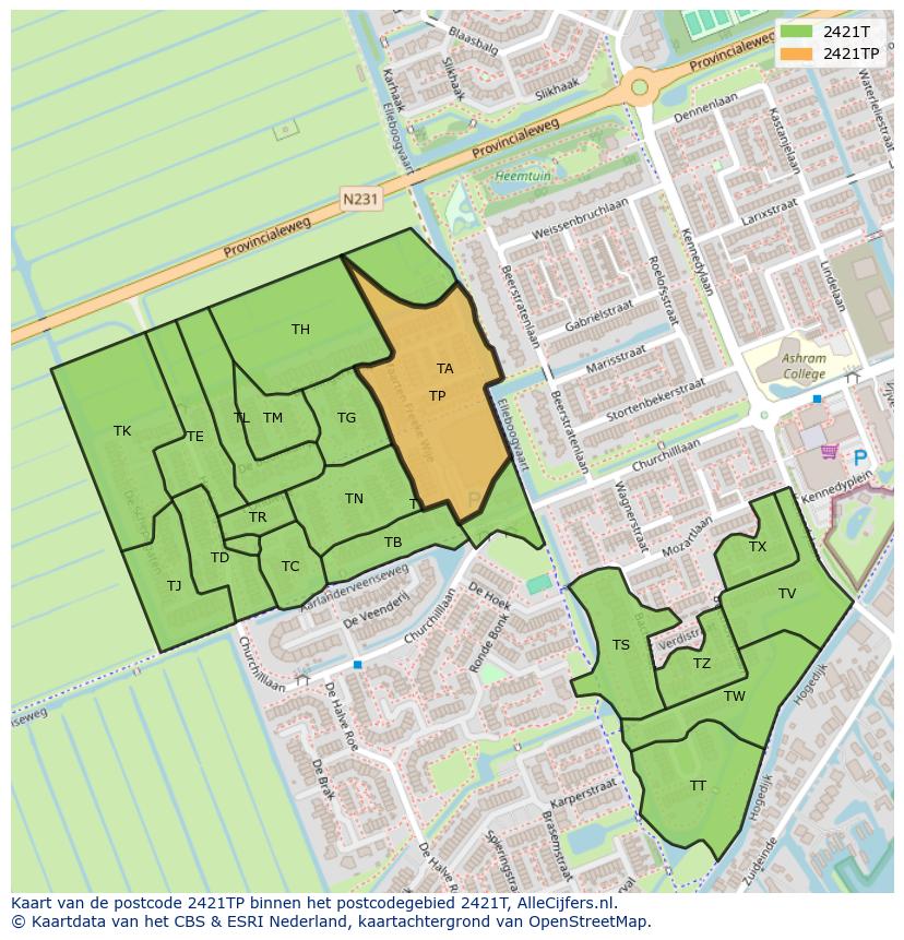 Afbeelding van het postcodegebied 2421 TP op de kaart.