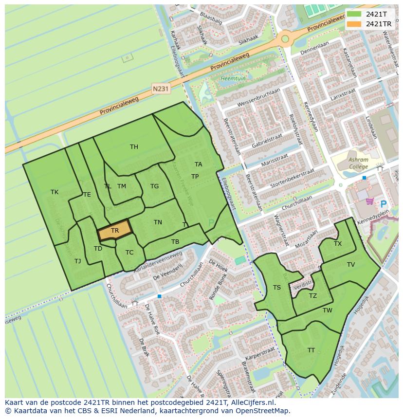 Afbeelding van het postcodegebied 2421 TR op de kaart.