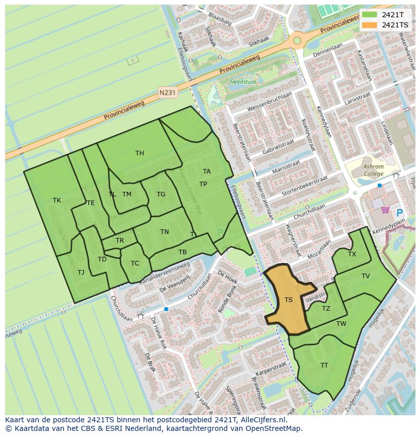 Afbeelding van het postcodegebied 2421 TS op de kaart.