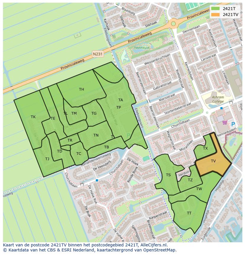 Afbeelding van het postcodegebied 2421 TV op de kaart.