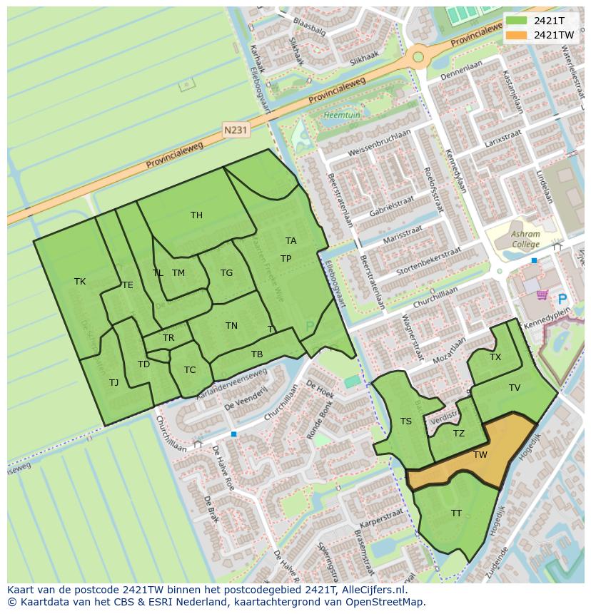 Afbeelding van het postcodegebied 2421 TW op de kaart.