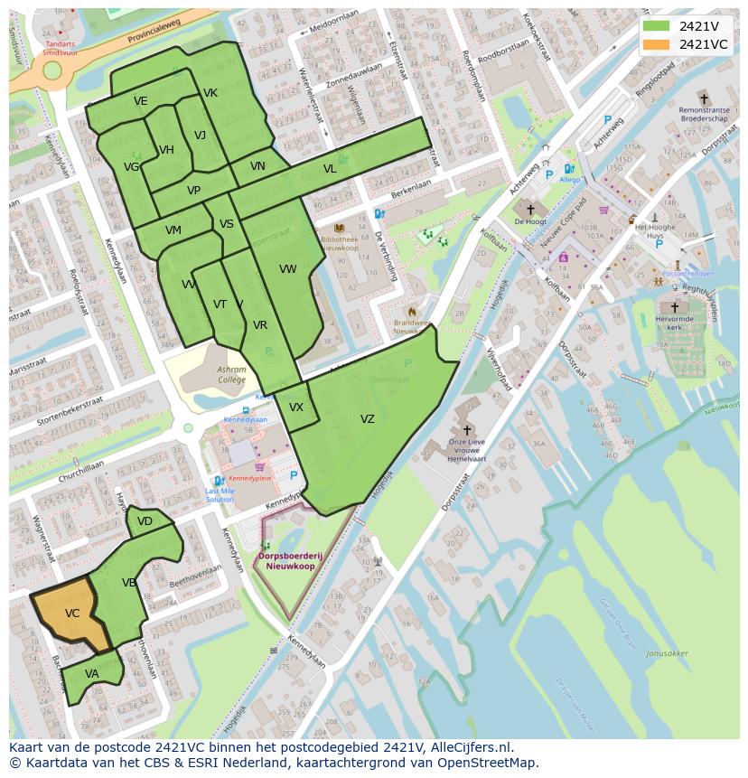Afbeelding van het postcodegebied 2421 VC op de kaart.