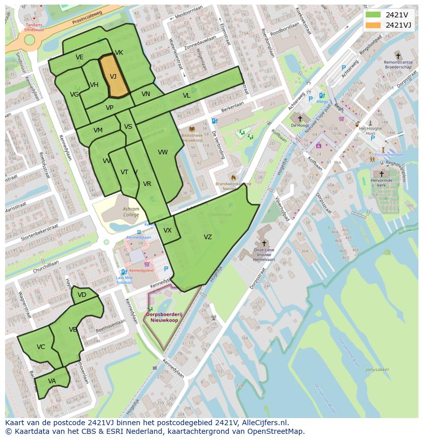 Afbeelding van het postcodegebied 2421 VJ op de kaart.