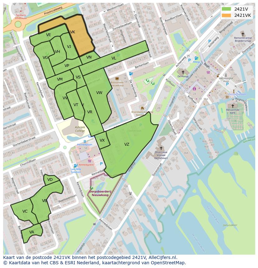 Afbeelding van het postcodegebied 2421 VK op de kaart.