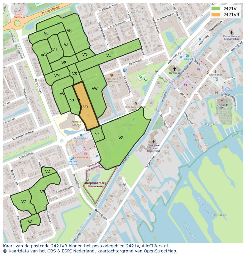 Afbeelding van het postcodegebied 2421 VR op de kaart.