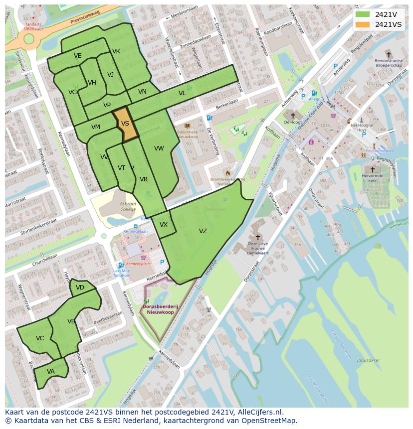 Afbeelding van het postcodegebied 2421 VS op de kaart.