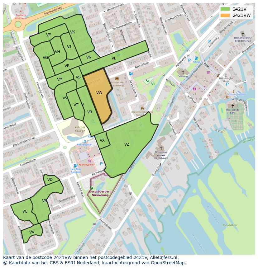 Afbeelding van het postcodegebied 2421 VW op de kaart.