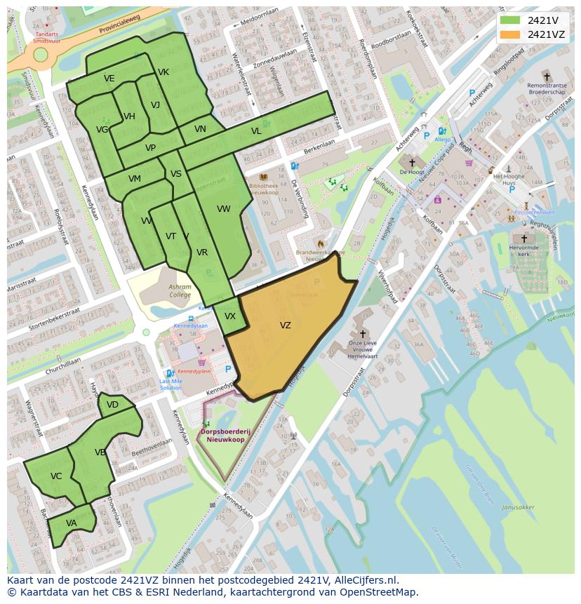 Afbeelding van het postcodegebied 2421 VZ op de kaart.