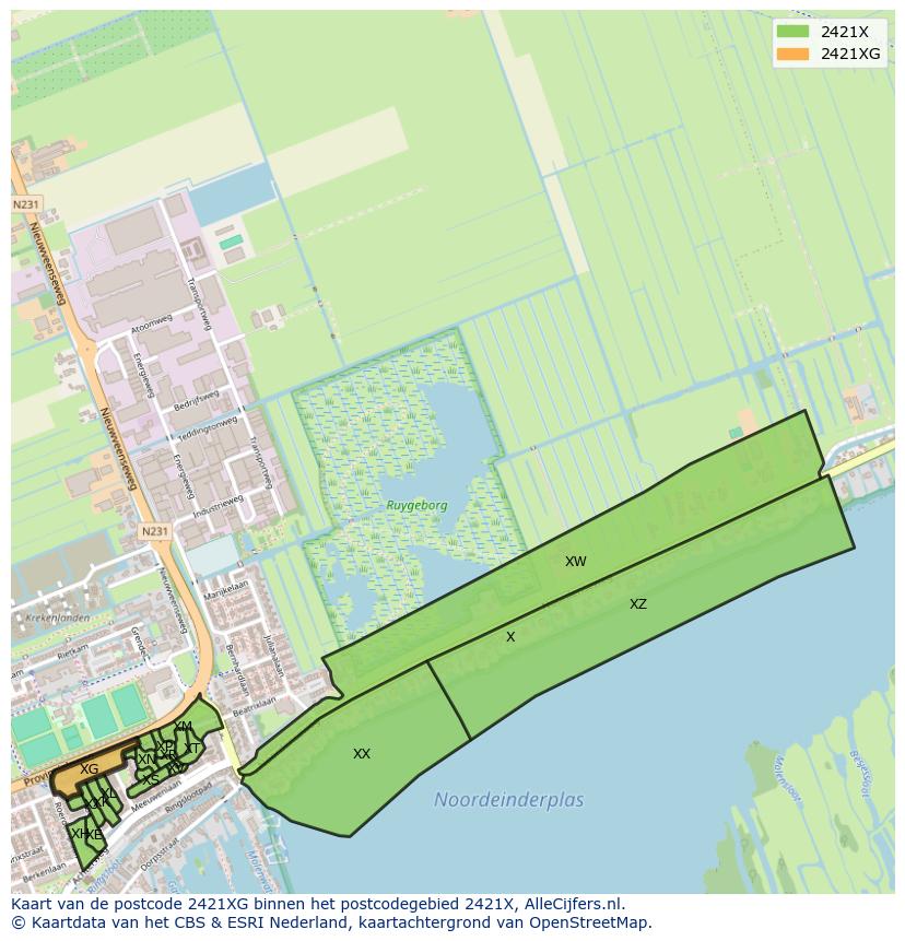 Afbeelding van het postcodegebied 2421 XG op de kaart.