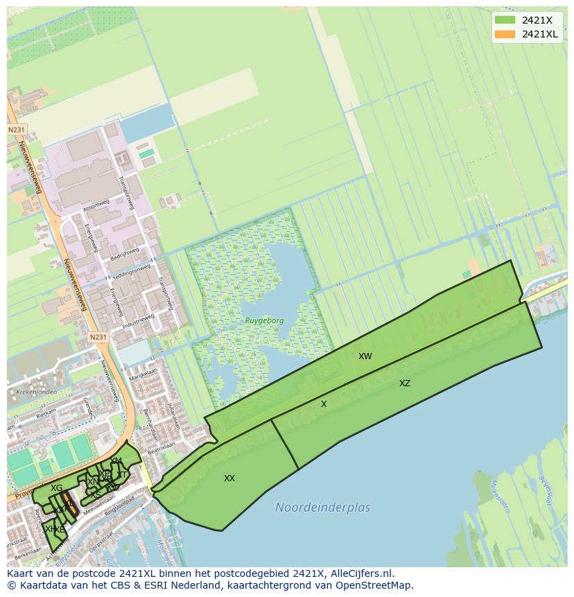 Afbeelding van het postcodegebied 2421 XL op de kaart.