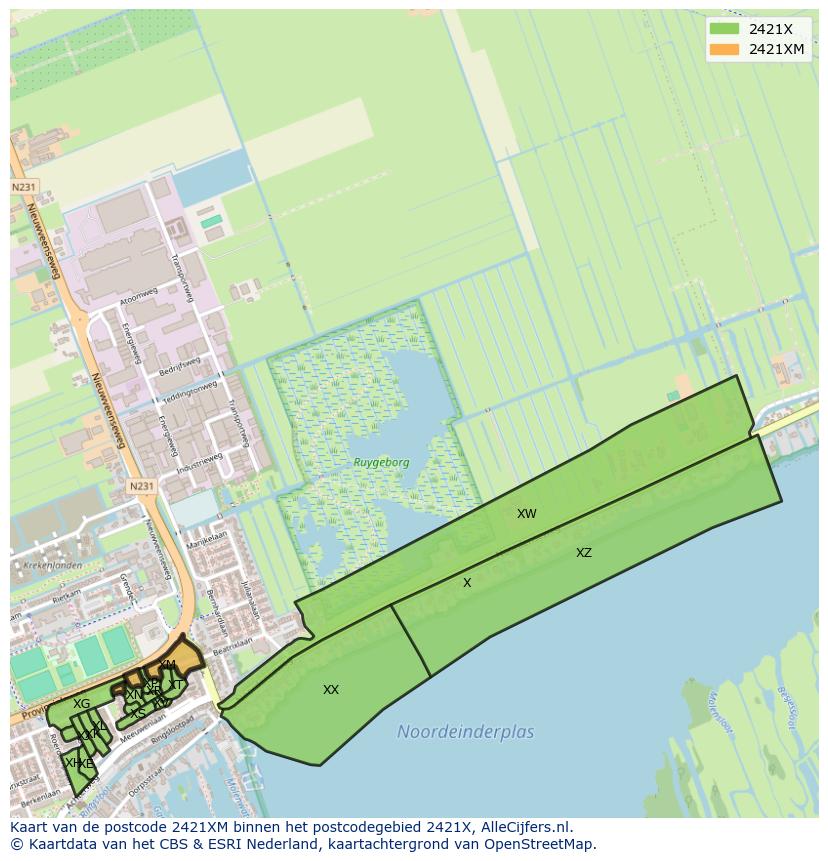 Afbeelding van het postcodegebied 2421 XM op de kaart.