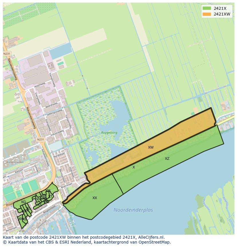 Afbeelding van het postcodegebied 2421 XW op de kaart.
