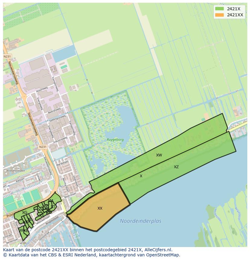 Afbeelding van het postcodegebied 2421 XX op de kaart.