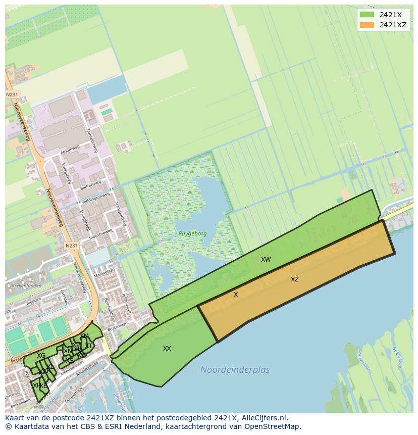 Afbeelding van het postcodegebied 2421 XZ op de kaart.