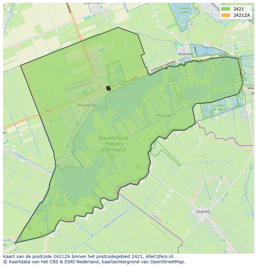 Afbeelding van het postcodegebied 2421 ZA op de kaart.