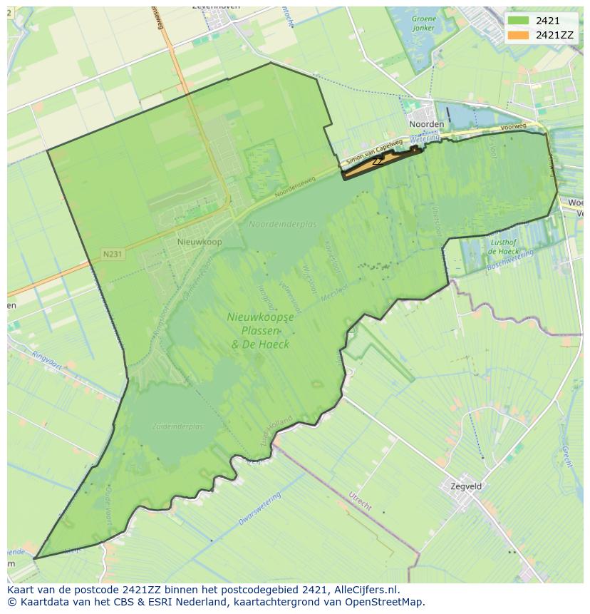 Afbeelding van het postcodegebied 2421 ZZ op de kaart.