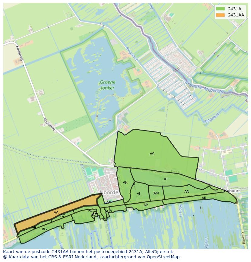 Afbeelding van het postcodegebied 2431 AA op de kaart.